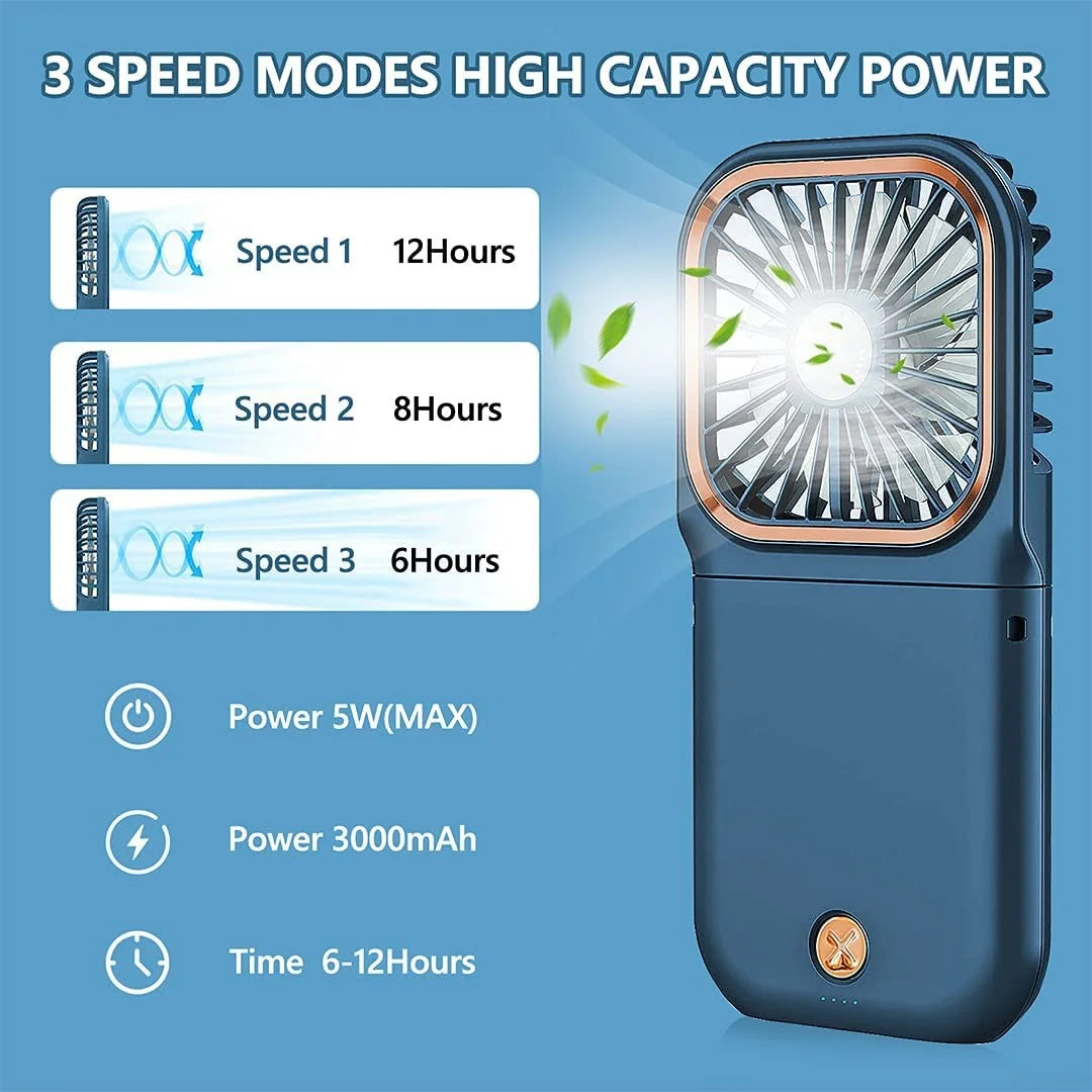 Portable Mini Handheld Fan Necklace Fan 3 Speeds Hanging Neck Cooling Fan Wireless Portable Charger Small Fan Personal Fan USB Rechargeable