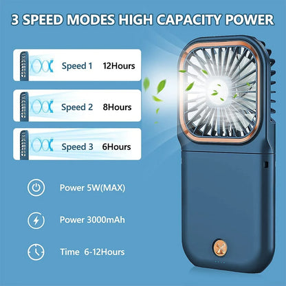 Portable Mini Handheld Fan Necklace Fan 3 Speeds Hanging Neck Cooling Fan Wireless Portable Charger Small Fan Personal Fan USB Rechargeable