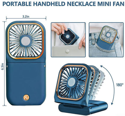 Portable Mini Handheld Fan Necklace Fan 3 Speeds Hanging Neck Cooling Fan Wireless Portable Charger Small Fan Personal Fan USB Rechargeable