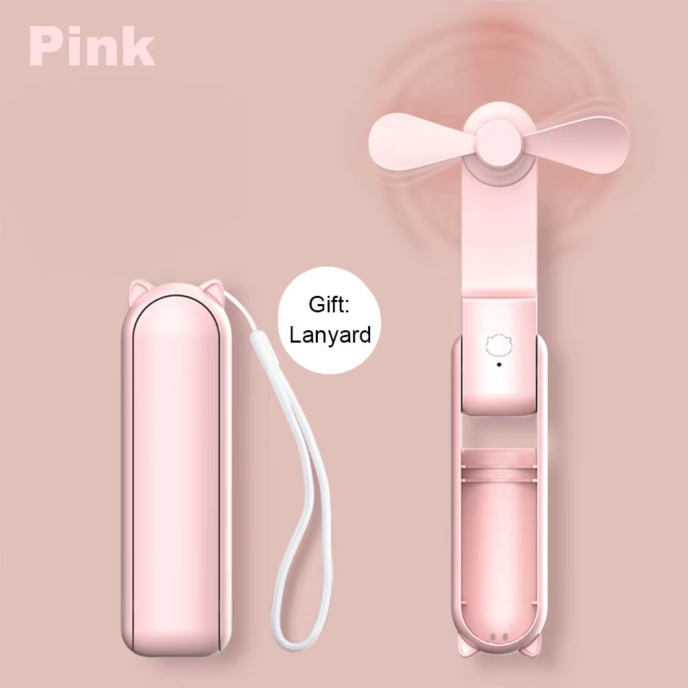 Portable Mini Handheld Fan Small Pocket Fan USB Rechargeable Battery Fan Folding Cooling Hand Fan Mini USB Fan with Power Bank