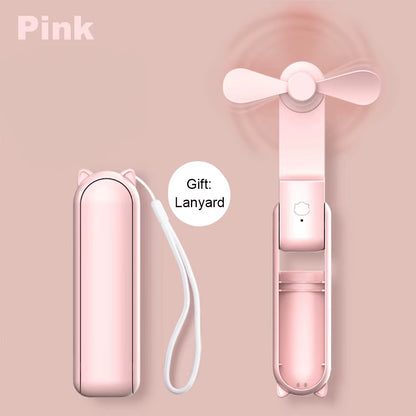 Portable Mini Handheld Fan Small Pocket Fan USB Rechargeable Battery Fan Folding Cooling Hand Fan Mini USB Fan with Power Bank
