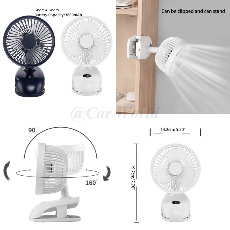Mini Portable Car Seat Clip Fan High Pressure Fiberglass Fan Bladed Air Cooler Car Fan Air Cooling Fan