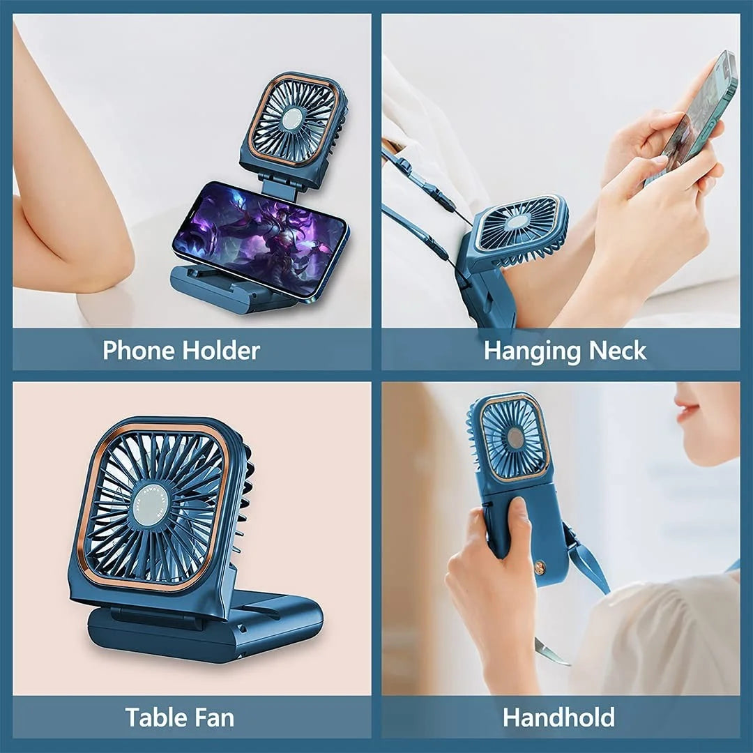 Portable Mini Handheld Fan Necklace Fan 3 Speeds Hanging Neck Cooling Fan Wireless Portable Charger Small Fan Personal Fan USB Rechargeable